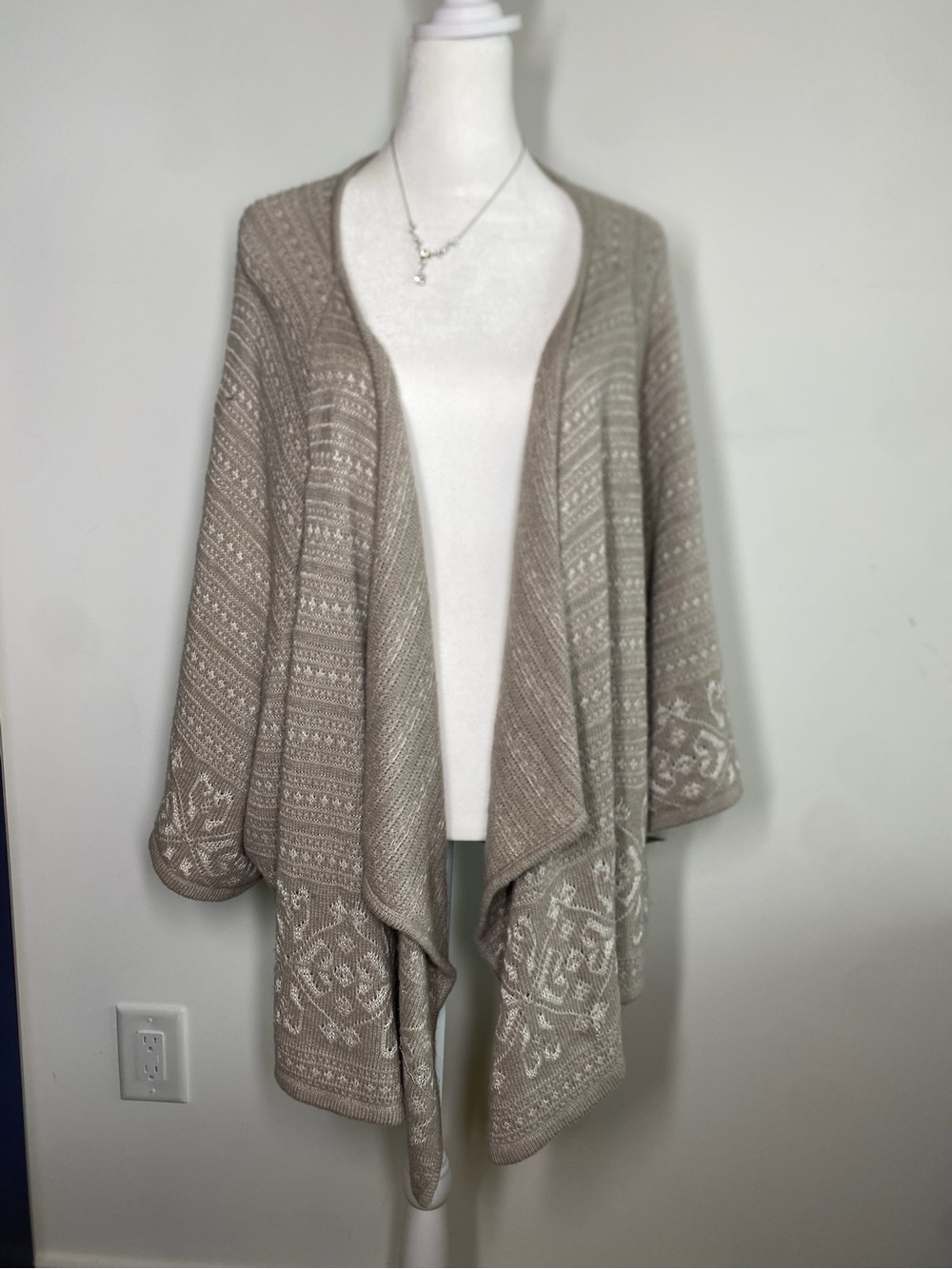 Alfani Beige Patterned Open-Front Women's Sweater Cardigan CB 280